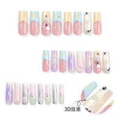 YICKYUE  -  French 3D Colorful Wearable Fake Nail Patch Halo Dyed Y2K Butterfly Square Head False Nails 2024 New Ballet Coffin Press on Nail