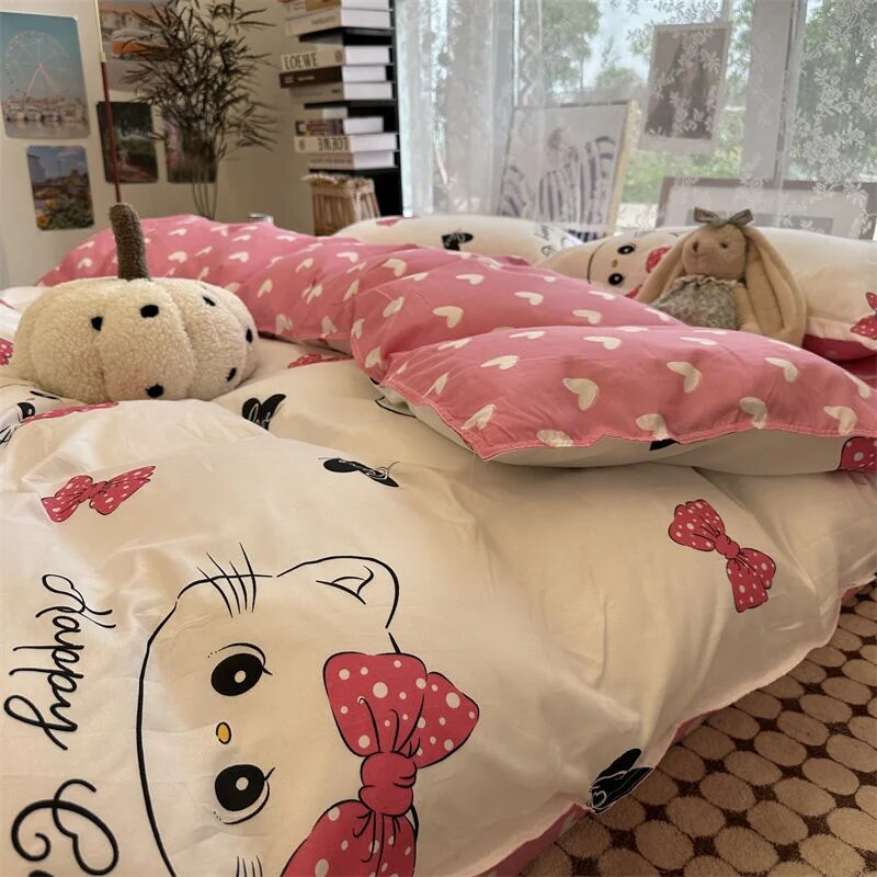 Yickyue INS Cream Style Bedding Set Duvet Cover Soft Queen Full Twin Size Floral Flat Bed Sheet Girls Pastoral Quilt Cover Pillowcase