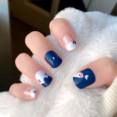24Pcs Wearable Short Fake Nails Jump Color Side Reusable Stick-on Nails Full Cover Press On Nails Tips Art with Glue