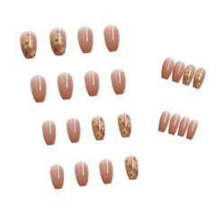 24Pcs/Box Brown Daisy Short Ballet Wearable Fake Nails press on Square Head Full Cover Detachable Finished Fingernails
