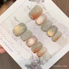 YICKYUE  -  Nailover xury Handmade High-End Wear Armor Blooming Popular Color Gradient Magic Mirror Effect Powder press-on nails for fingers