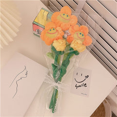 Super Cute Plush Smiley Face Sunflower Home Decoration Rose Simulation Fake Flower Girl Heart Decoration Photo Gift