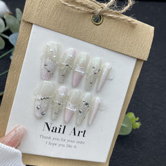 YICKYUE -  Light Luxury Fake Nails Butterfly Colour Stone Handamde Transparent Gradient Pink Brighten Up Wearable False Nail Removable Easy