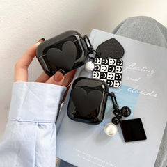 Cool black pearl pendant smiley soft silicone earphone case for apple airpod pro 1 2 3 charging box wireless bluetooth cover