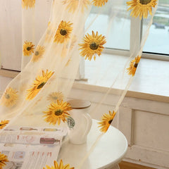 Modern Sunflower Pattern Tulle Window Curtains Voile Drapes for Living Room Bedroom Transparent Window Screening Home Decor
