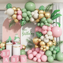 YICKYUE  -  140PCS Sage Green Pink Balloon Arch Garland Kit Boho Girl Woodland Baby Shower Wedding Jungle Safari Birthday Party Decoration
