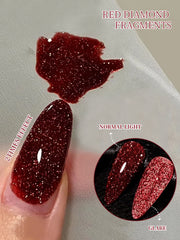 YICKYUE  -  Red Glitter Diamond Nail Polish, Sparkling Reflective Red with Glitter, Soak Off UV/LED Manicure, for Home & Salon Use
