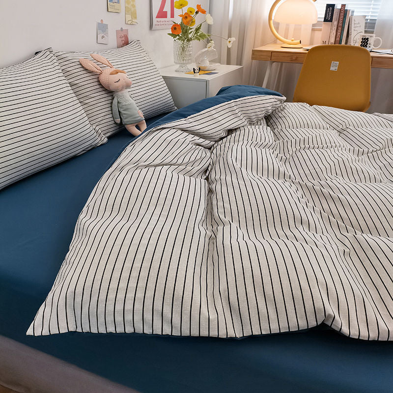 Japanese-style simple washed cotton bedding, four-piece duvet cover, bed sheets, student dormitory