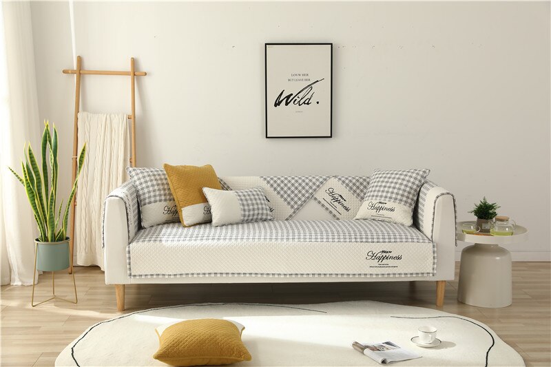 Plaid Sofa Towel Cotton Sofa Cover for Living Room Four Season Universal Quilted Carpet Rugs Slip Resistant Couch Cover CHAUSUB