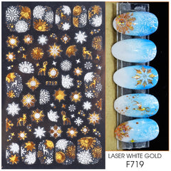3D Christmas Nail Art Decoration Stickers Sparkly Gold White Colorful Glitter Geometry Snowflake Winter Slider Nail Foils CHF712