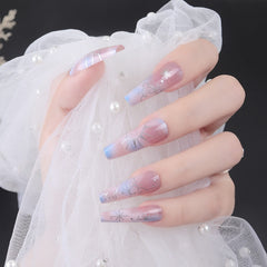 24Pcs Gradient Long Ballet False Nails Butterfly Simple Shiny Rhinestone Pattern Design Wearable Fake Nails Press On Nails 2022