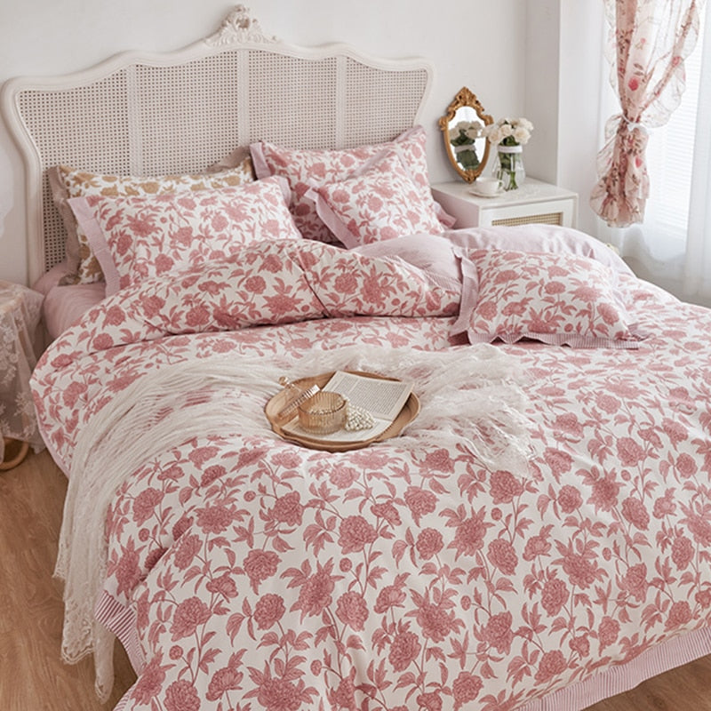 Yickyue French style Bedding Set Bed Sheet And Pillowcases Quality Quilt Cover 100% Cotton Bed Set Queen King Size Bed Cover Set
