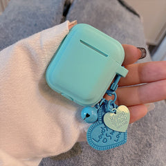 Summer blue love pendant keychian earphone case for apple airpods pro silicone heart cute cover for airpod 1/2 charging box capa