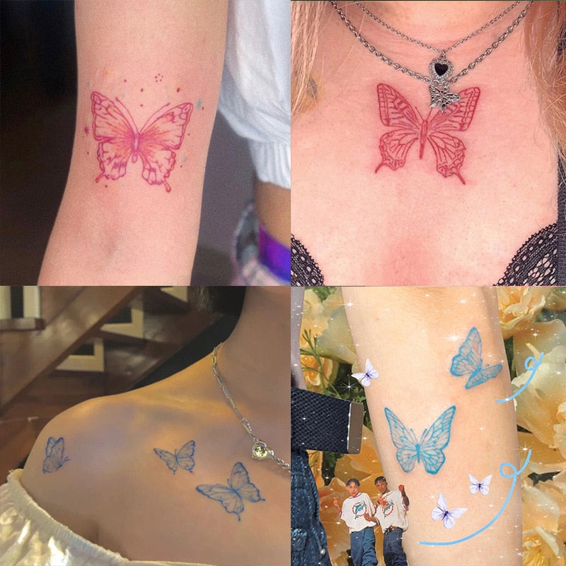 Yickyue 30PC Red Butterfly Temporary Tattoo Waterproof Colorful Arm Wrist Chest Fake Tattoo Stickers For Women Grils Flash Decals Tatoos