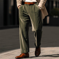 Hearujoy Autumn Winter Men Velvet Suit Pants Leisure Oblique Insertion Pocket Straight Trousers Comfortable Business Vacation Casual Pant