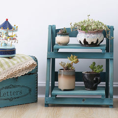 Vintage Wooden Plant Stand 2 Tier Foldable Flower Pot Rack Planter Pot Display Holder Balcony Garden Courtyard Storage Shelves
