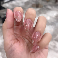 24PCS false nails with designs  Silver flake pink cat's eye Manicure patch removable press on nails box