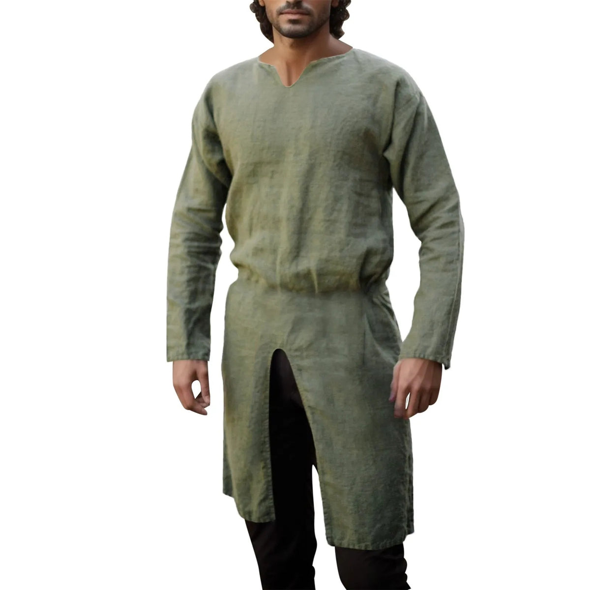 Hearujoy Streetwear Long Sleeve Tshirt For Men European Medieval Knight Top Vintage Loose V-neck Split Long Gown Pullover