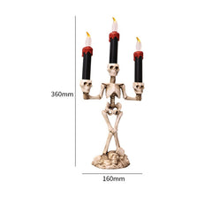 Halloween 3 Candles Holder Candelabra Skull Skeleton Table Candlestick Home Decoration LED Candles Party Holiday DIY Decoration