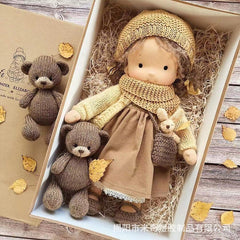 New Full Set 26cm Girl Plush Doll Waldorf Handmade Soft Stuffed Doll Girl With Golden Curly Hair Best Gift For Kid Bjd