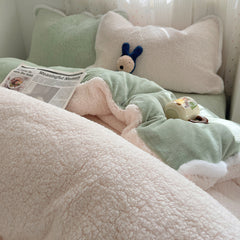 YICKYUE  -  Winter Thicken Warm Berber Fleece Princess Bedding Set Queen Size Plush Soft Duvet Cover Set Flat/Fitted Bed Sheet Pillowcases