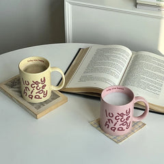 YICKYUE  -  Korean Creative Romantic English Pink Cream Ceramic Cup Couple Gift Breakfast Mug Coffee Cups