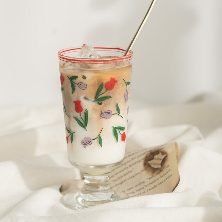 Spring Is Coming! French Romantic Rose Flower Retro Glass Goblet Tulip Glass Red Wine Glass