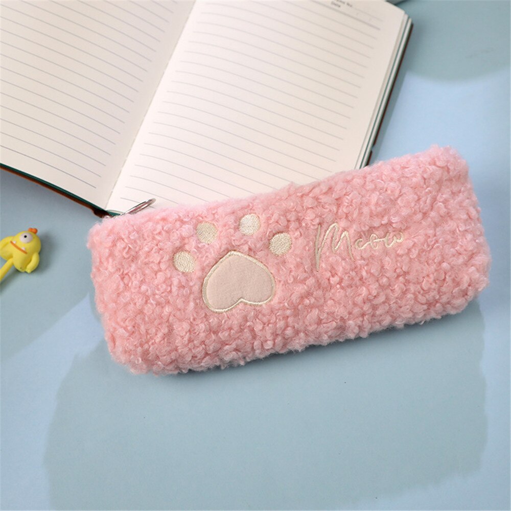 Kawaii Cat Claw Plush Pencil Case Pencil Eraser Ruler Stationery Storage Box Cute Makeup Brush Storage Bag School Supplies