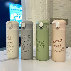 460ml Cartoon Stainless Steel Vacuum Flask With Straw Portable Cute Thermos Mug Travel Thermal Water Bottle Tumbler Thermocup