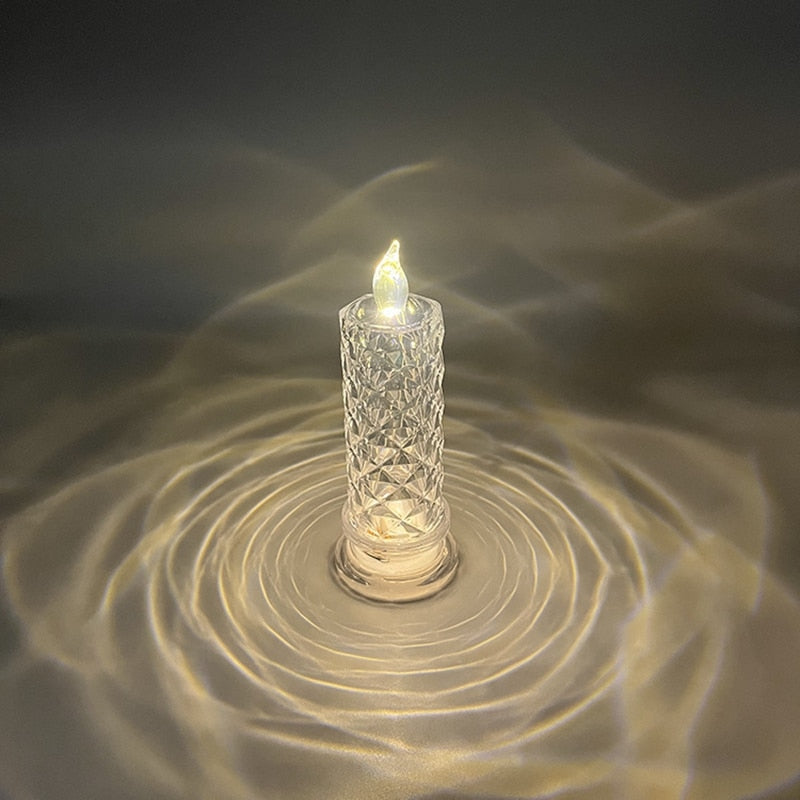 Creative Diamond Rose Light Simulation Candle Night Light Bedroom Bedside LED Lamp Rose Petal Atmosphere Light Desk Ornament