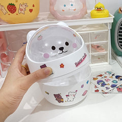 W&G Kawaii Desktop Trash Can with Cover Pudding Dog Table Organizer Cute Creative Table Bin Cartoon Mini Sundries Storage Bin
