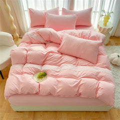 Yickyue  Solid Color Class A Wash Cotton Bedding Set Duvet Cover with Bed Sheet Queen King Size Quilt Cover Soft Comforter Four Piece Set
