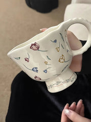 YICKYUE  -  Vintage Floral Ceramic Coffee Mug, Tall Water Cup, Restaurant Household Drinking Set, Kitchen and Dining Drinkware