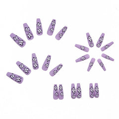 Butterfly Pattern Nail Art Fake Nails Long Trapezoid Wearable False Nail With Glue 24pcs/box With Wearing Tools