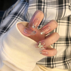 24pcs/box gradient color gummy bear artifical nails with glue Long Coffin Fake Nails Lovely Girl Nail Art ballerina False Nails