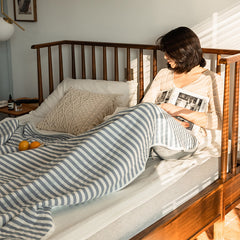 YICKYUE  -  200x 230cm Summer Air Condition Quilt Stripe Lightweight Comforter Full Queen Breathable Sofa Office Bed Travel Throw Blanket 이불