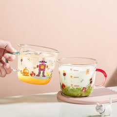 Cute Cartoon Coffee Milk Juice Mug with Scale Transparent High Borosilicate Glass Water Tea Cup INS Kids Adults Breakfast Cup