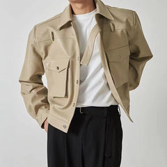 Hearujoy Shoulder Pad Design Jacket For Men Spring Autumn Fashion Slim Fit Biker Leather Coats Motorcycle PU Leather Jackets Streetwear