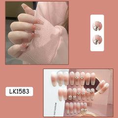 24PCS Medium Coffin Press On Nail Cute Rhinestones Design Fake Nails Full Coverage Rench Manicure Tips Free Shipping Itmes