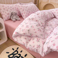 YICKYUE  -  Skin-friendly Naked Sleeping Double-layer Yarn Washed Cotton Bedding Four-piece Set Double Quilt Cover Bedding Set for Home