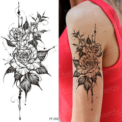 YICKYUE  -  attoo sticker women flower rose peony black tatouage temporaire femme temporary sleeve tattoo waterproof sexy body art fashion