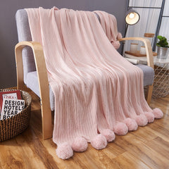 Soft Solid Color With Ball Blanket For Beds Sofa100% Cotton Bedding Warm and Lovely Nap Bedspread