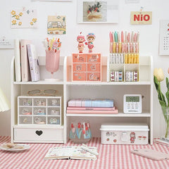 YICKYUE  -  Girly Heart Desk Stationery Storage Box Bedroom Cosmetics Storage Shelf Office Supplies Desktop Organizer Drawer Style Cabinet