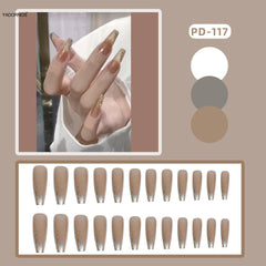 Fake Nail Patch Long Square Head Nails Gold Glitter Ballet False Nail Finished Nail Piece 24PCS Glue Type Best Gifts TY