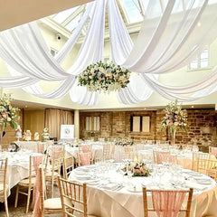 YICKYUE  -  White 10M Wedding Ceiling Drapes Decortions Shiny Chiffon Curtain Draping Drapery for Mariage Outdoor Ceremony Swag Party Decor