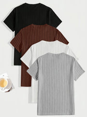 HEARUJOY  -  Men's 4pcs Casual T-Shirts - Ribbed, Multi-Color, Stretchy Polyester & Elastane Blend for Everyday Comfort