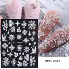 5D Winter Christmas Nail Art Decoration Sticker Embossed Charms Snowflakes French Nail Design Gel Polish Manicure Decals GLSTZ5D