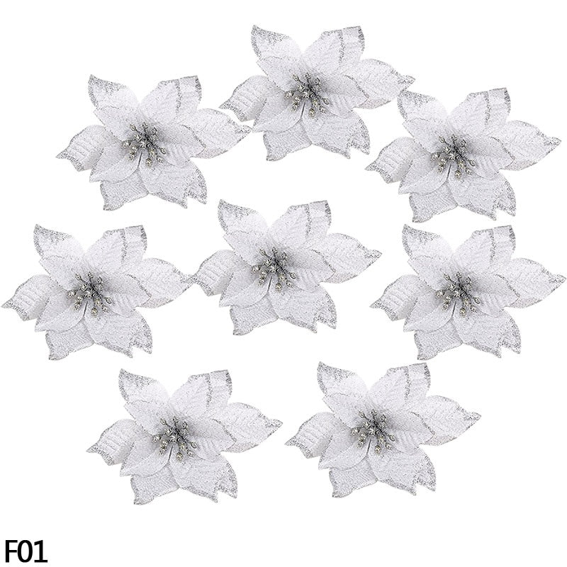 5pcs Gold Silver 13cm Big Silk Flower Head Artificial Flower For DIY Christmas Tree New Year Home Decoration adornos de navidad