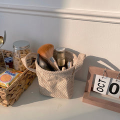 Cutelife Woven Linen Small Storage Basket Kitchen Bedroom Accessories Organizer Baskets Makeup Brush Folding Decorative Baskets