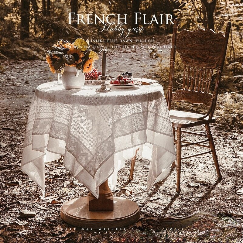 French Romantic Lace Tablecloth Nordic Ins Jacquard Beige Tablecloth Set Bedroom Small Round Table Cover Cloth Nappe